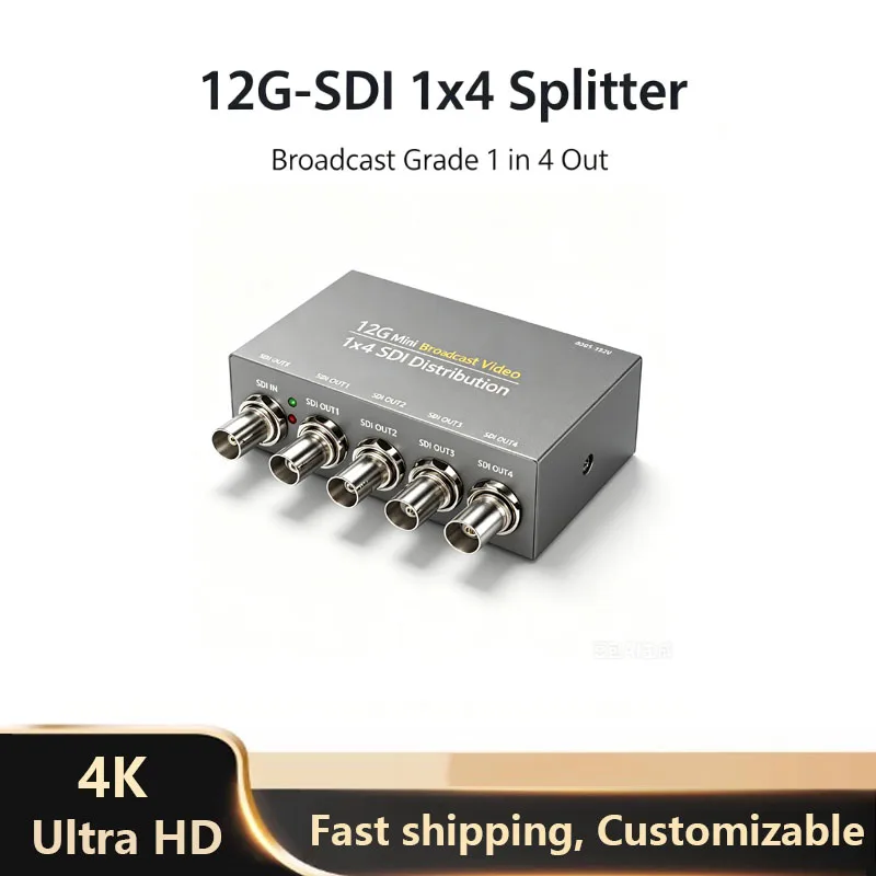 12G‑SDI 1x4 Mini Broadcast Splitter 1‑In 4‑Out 4K@60Hz SDI Signal Repeater for Camera Monitor Live Broadcast Video Production