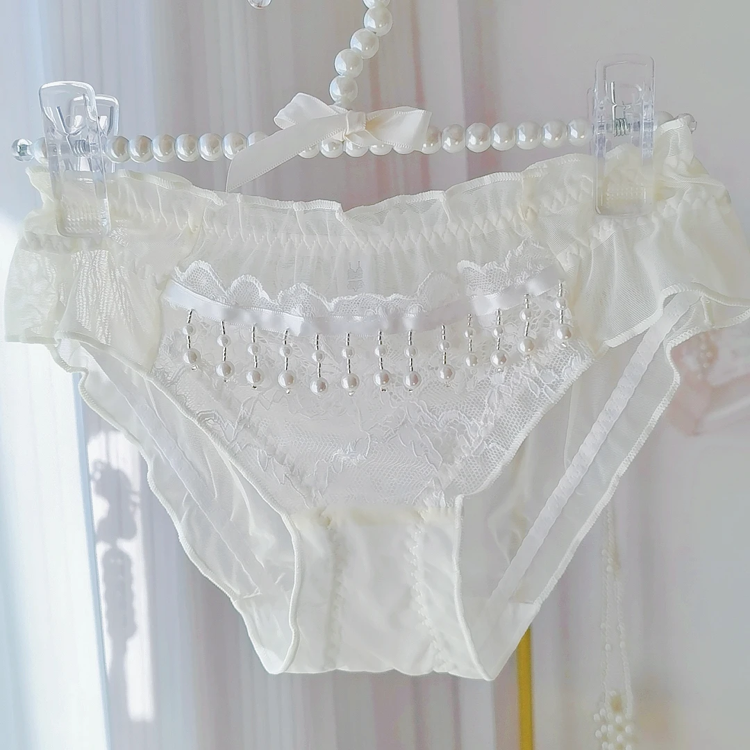 

Pearl Chain Lace Sexy Thin Transparent Mesh Underwear Low Waist Lolita Girl Sweet Triangle Panties Pure Desire Style New Panties