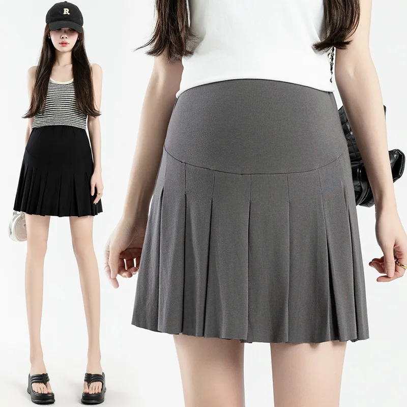 

025 Summer Maternity Skirt - Breathable Ice Silk Pleated Skirt for Pregnant Women, Stylish Plus Size Skirt for Outdoor Wear