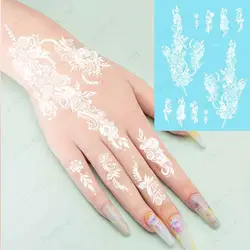 White Temporary Tattoos for Hand Henna Tattoo Stickers for Women Mehndi Designs Body Art Wedding Party Tattoo Fake