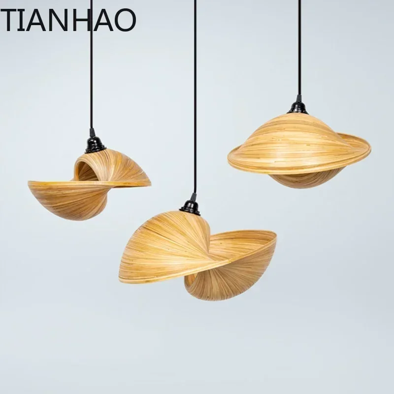 Bamboo Weaving Pendant Lamp dining room Parlor kitchen Hanging lamp Creative Coffee country Decor Light fixture