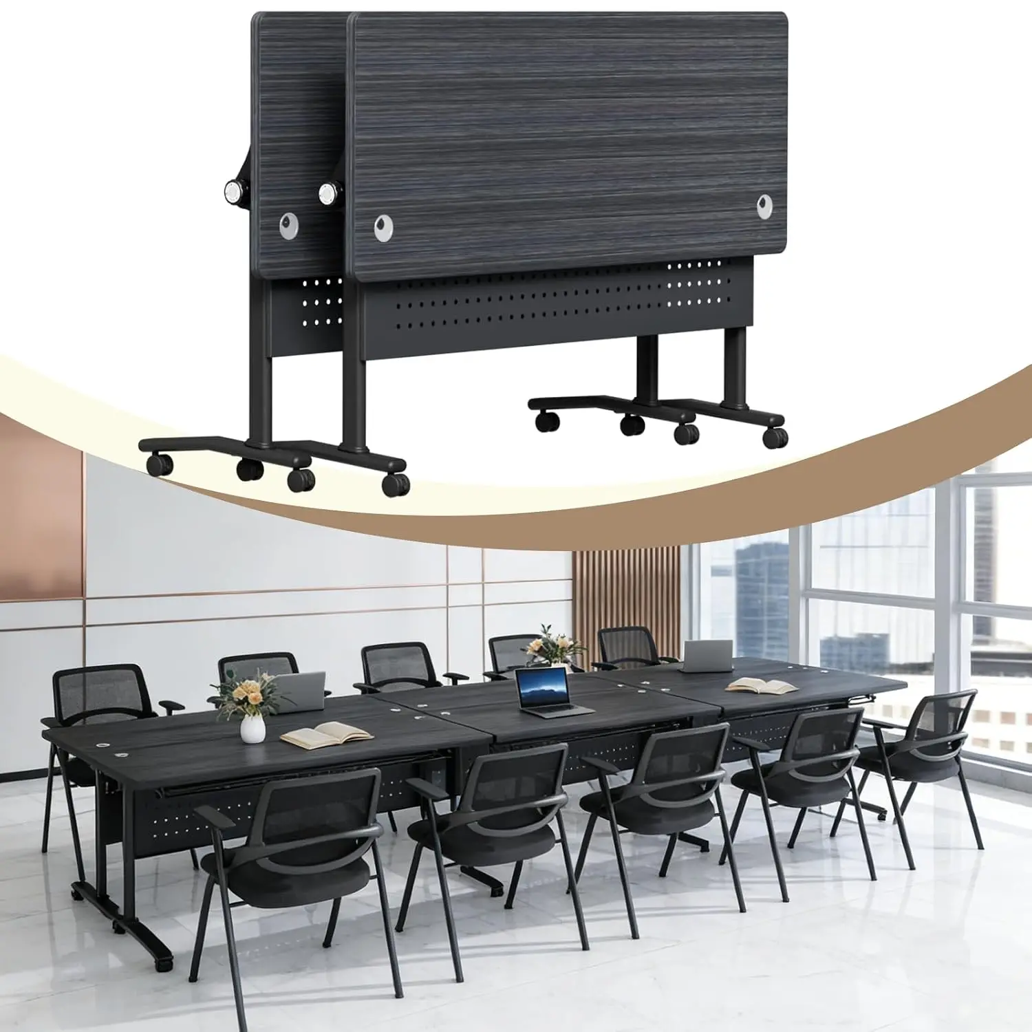 Folding Conference Room Tables, Conference Table with Power Grommet,Flip-Top Modular Training Table on Wheels,Seminar Conference