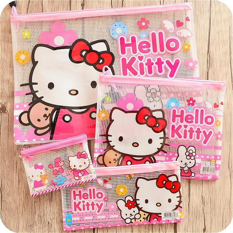 Sanrios Cartoon Character HelloKittys File Bags Cute Girl Heart Student Stationery Pen Bag Cosmetic Bag Zipper Storage Bag Gifts