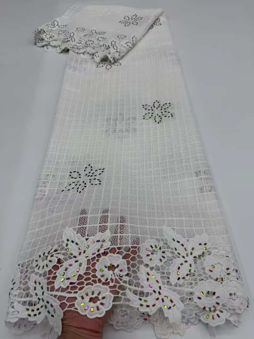 

Wholesale Nigerian Guipure Cord Lace Fabric For Party Wedding Dress 2025 High Quality African Stoned Lace Fabric Dress Sewing