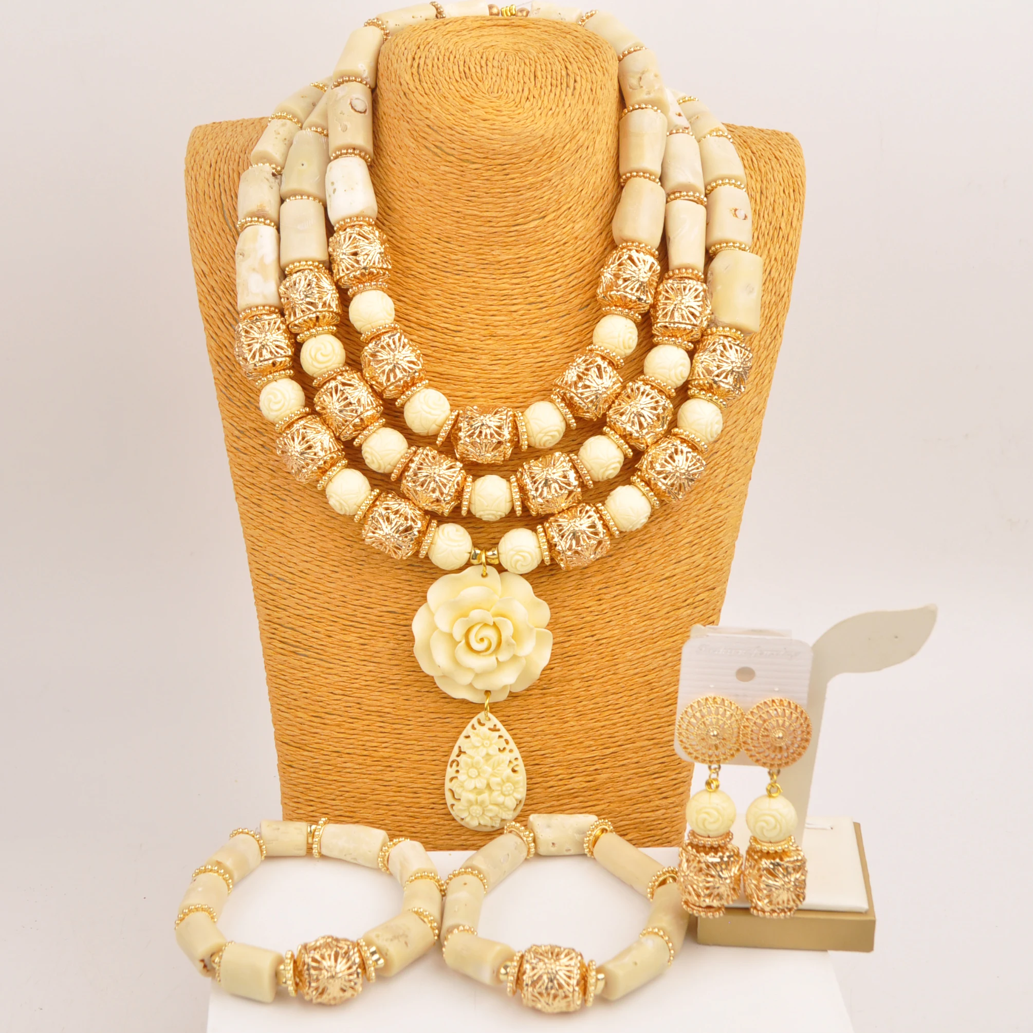 White Natural Coral Jewelry Set African Bridal Wedding Jewelry Sets