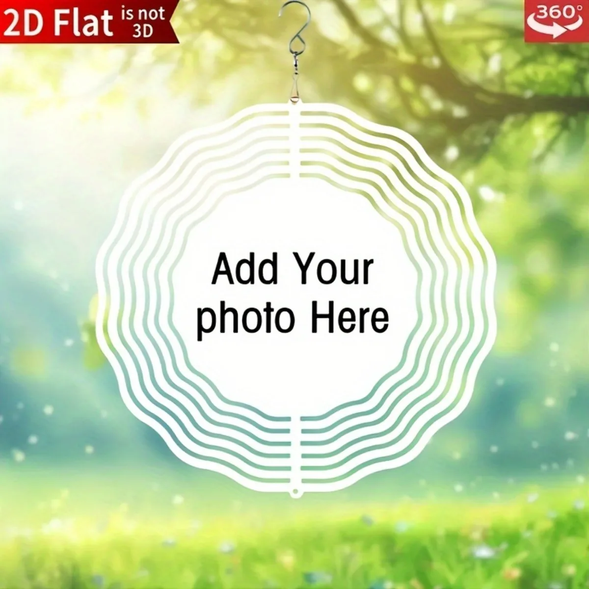 

Персонализированный 2D-подвес для ветряной колокольчины с плоской фотографией, индивидуальный дизайн с изображением и 3D-вращающимся колокольчиком, прочное железное подвесное украшение