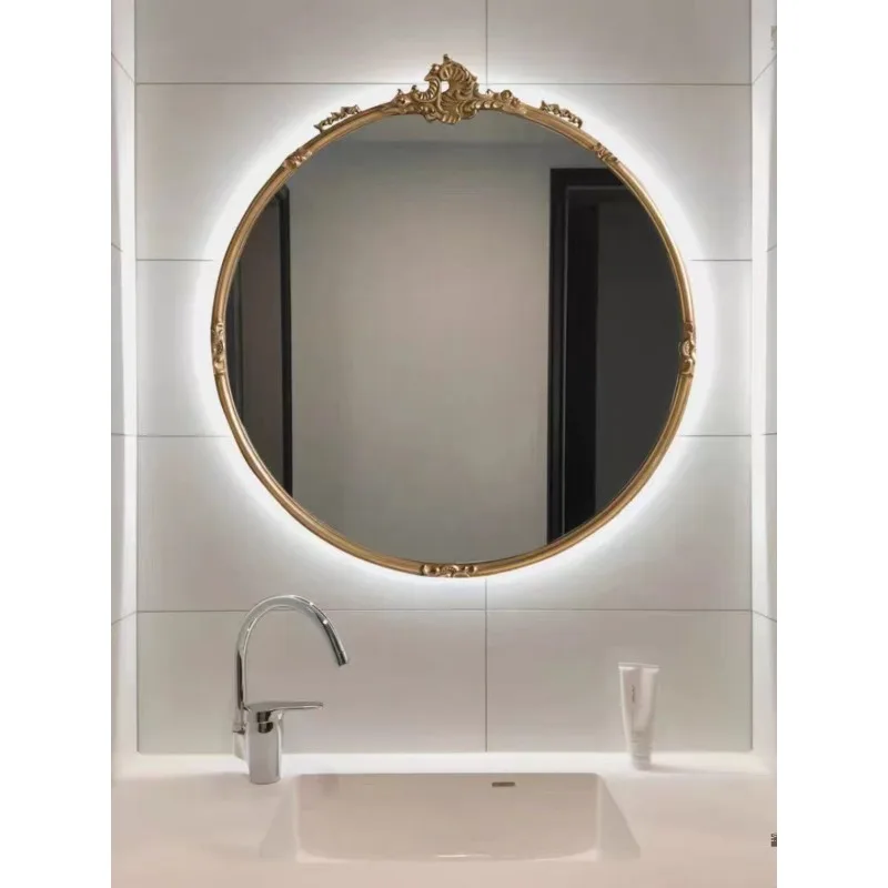 American retro round bathroom mirror European-style wall-hung porch living room cosmetic mirror Hotel luxury cosmetic mirror