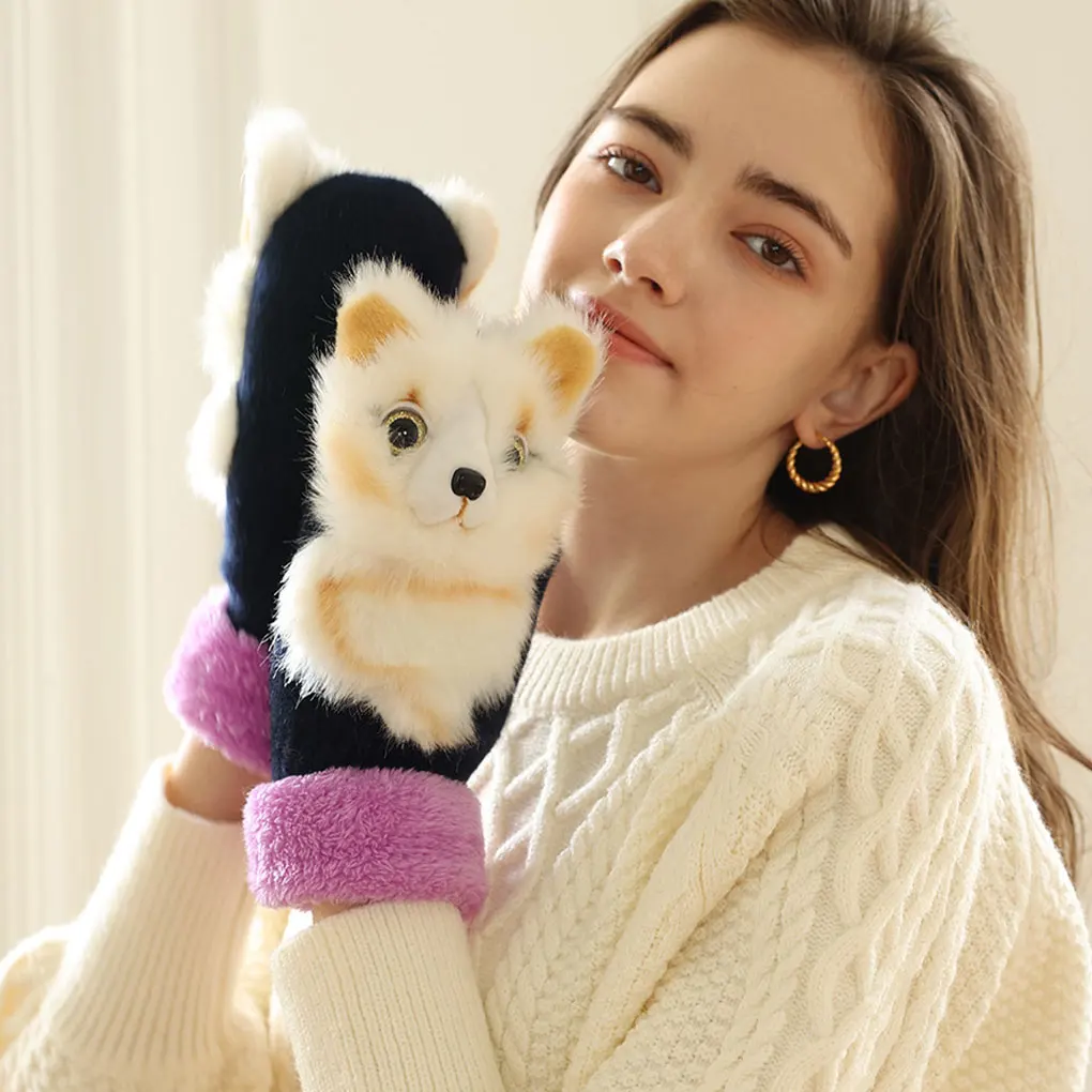 

Essential Winter Warm Gloves For Cold Weather Cartoon Animal Comfortable To Wear Winter Warm Mittens red fox
