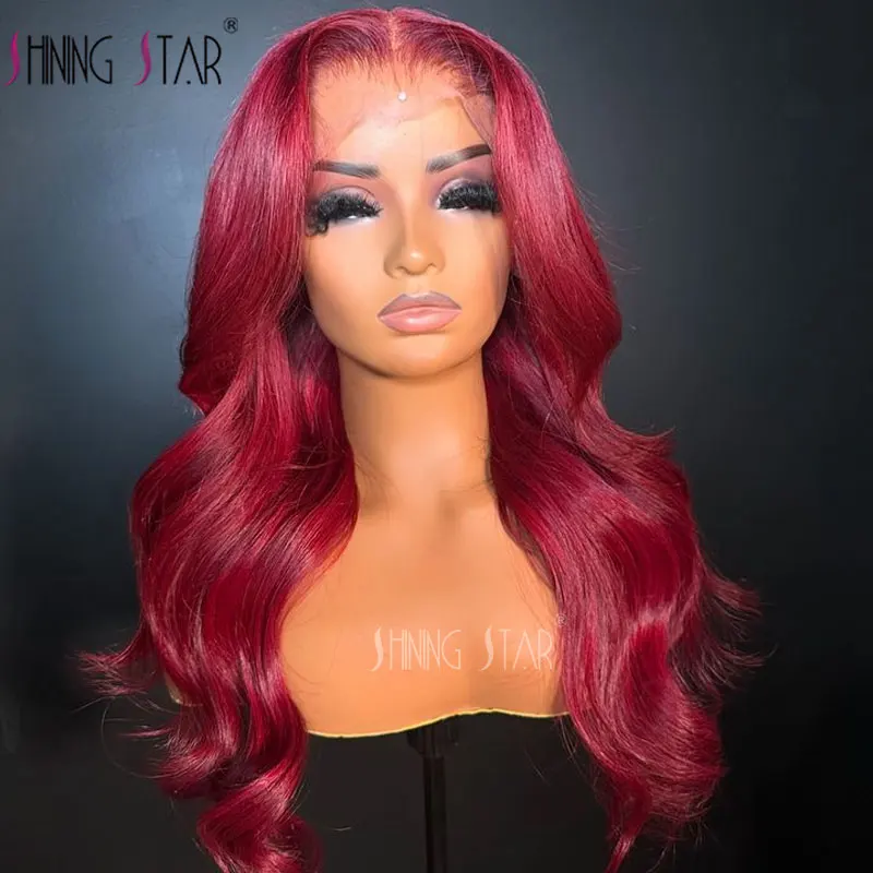 

Colored 99j 13X4 HD Lace Frontal Wigs Burgundy Red Body Wave Lace Front Wigs Human Hair 30 34 Inch Lace Front Wigs Curl Hair