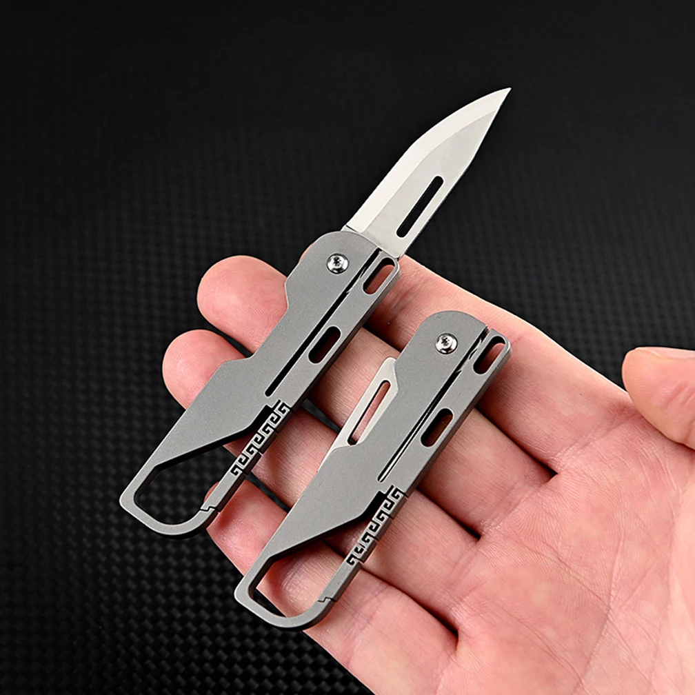 Titanium Alloy Mini Folding Knife High Hardness D2 Steel Sharp Pocket Outdoor knives Keychain courier Express Open Box DIY Tools