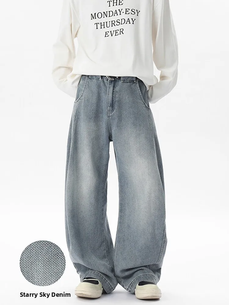 

Широкие джинсы прямого кроя со звездным узором, мужские повседневные брюки свободного покроя в американском стиле High Street Vibe Design