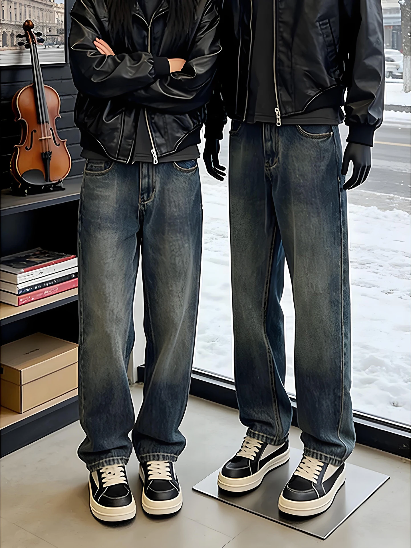 

American Retro Blue Straight Leg Men's Jeans Spring Autumn Loose Wide Leg Micro Flared Pants Slim Fit Casual Long Trousers