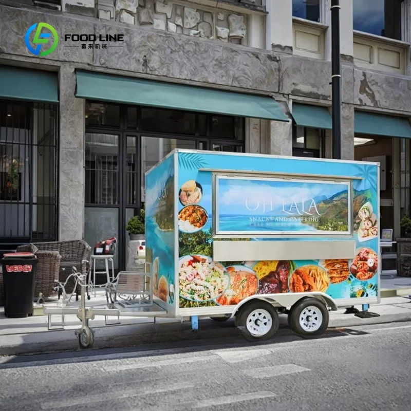 Customized Mobile Food Truck Removable Ice Cream Full Kitchen Solar Panels Stainless Fiberglass Aluminum Rust Resistant Trailer