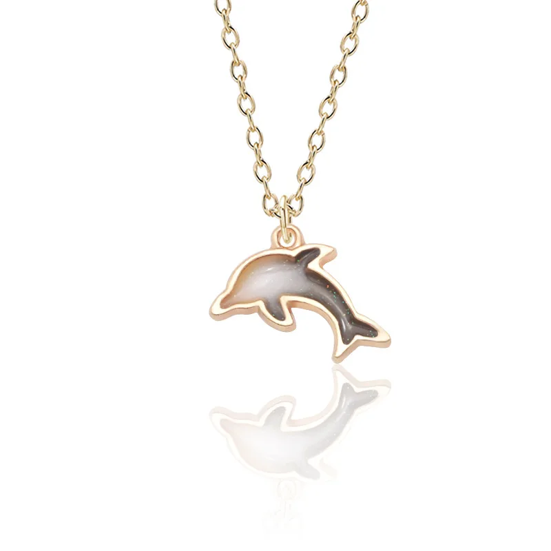 Koreanischer Stil niedlichen kleinen Delphin Halskette Schmuck Gold legierung kleinen Anhänger