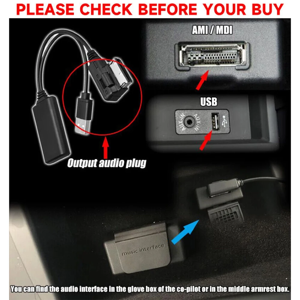 1pc Wireless Bluetooth Music Interface AUX Audio Cable Adapter Fit For Audi A4 A5 A6 A8 Q7 All Models with AMI & MMi 2G High view 2
