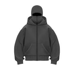 Y2k Fashion Double-Caps Hoodie Men Women Zipper Hooded Sweatshirts Solid Color Fleece Hoodies Spring Autumn Men's Clothing