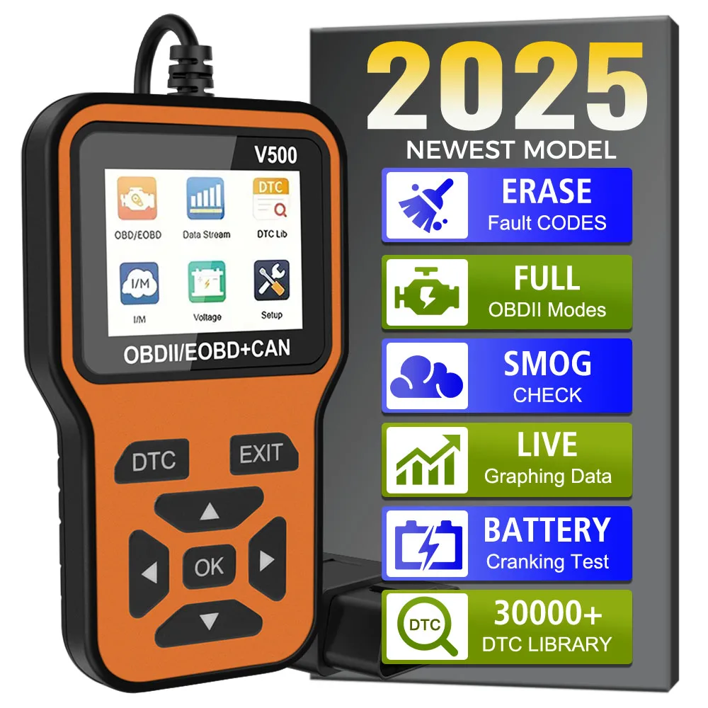 

V500 Испытательный код OBD II Сканер Тестер батареи Автомобильные диагностические инструменты OBD2 Универсальный считыватель кодов Проверьте систему двигателя