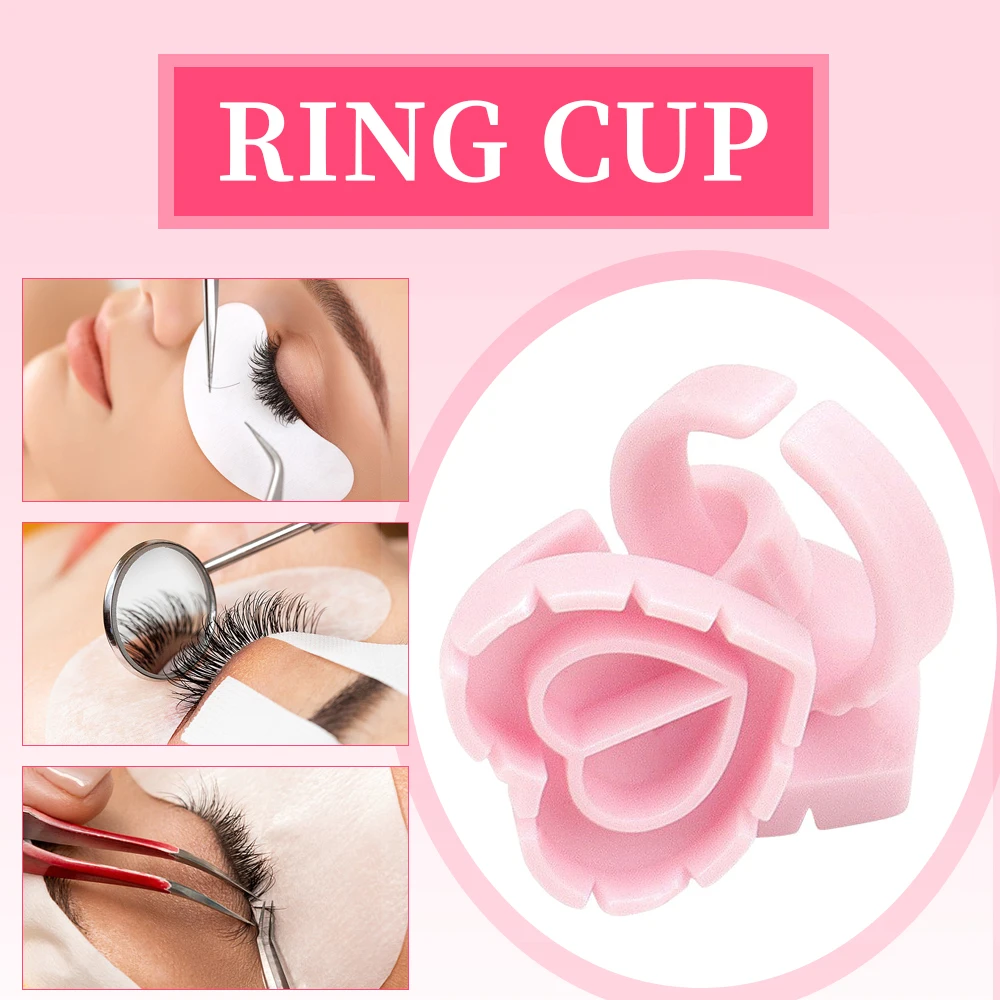 100 Pcs Glue Rings Smart Glue Holder for Eyelash Extensions, Easy Fanning Glue Cups for Volume Lashes, Pink