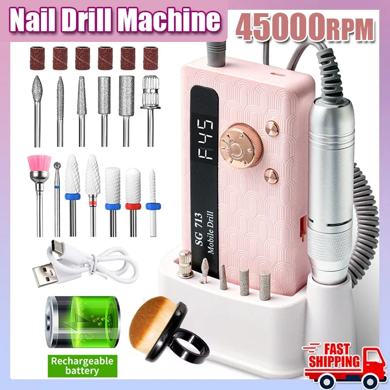 35000/45000RPM Rechargeable Nail Drill Machine Professional Portable Electric Manicure File for Nails Gel Polish Remove Grinding