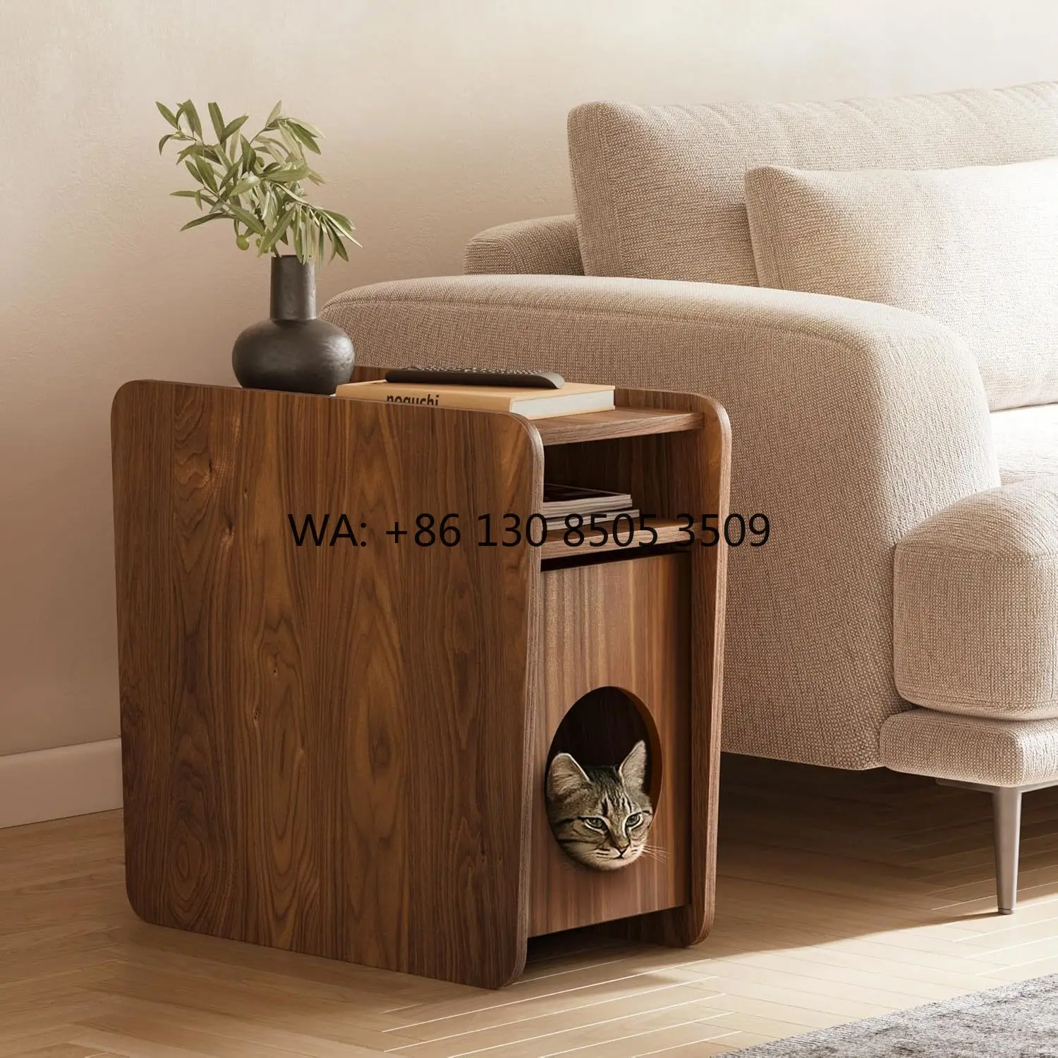 

Nightstand Cat House 12-inch Narrow End Table Living Room with Shelf, Storage and Cat Hideaway for Couch, Chair, Bedside.