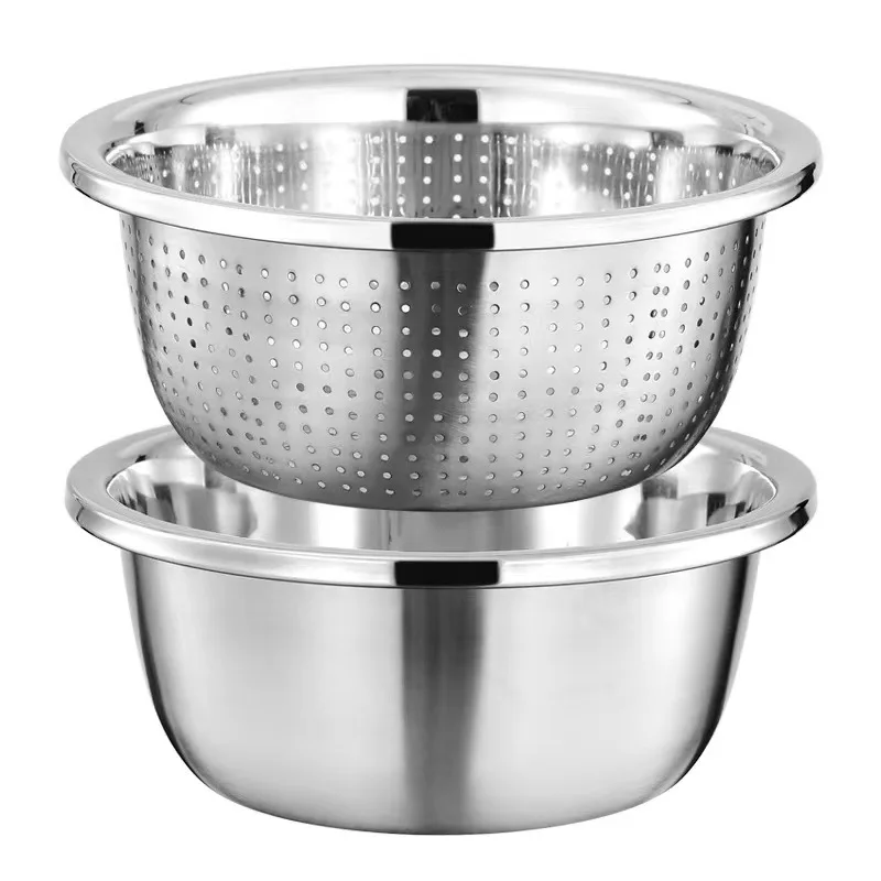 Multifunctional Stainless Steel Drain Basin Rice Sieve Vegetables Fruits Cleaning Basket Mesh Strainer Filter Kitchen Utensils