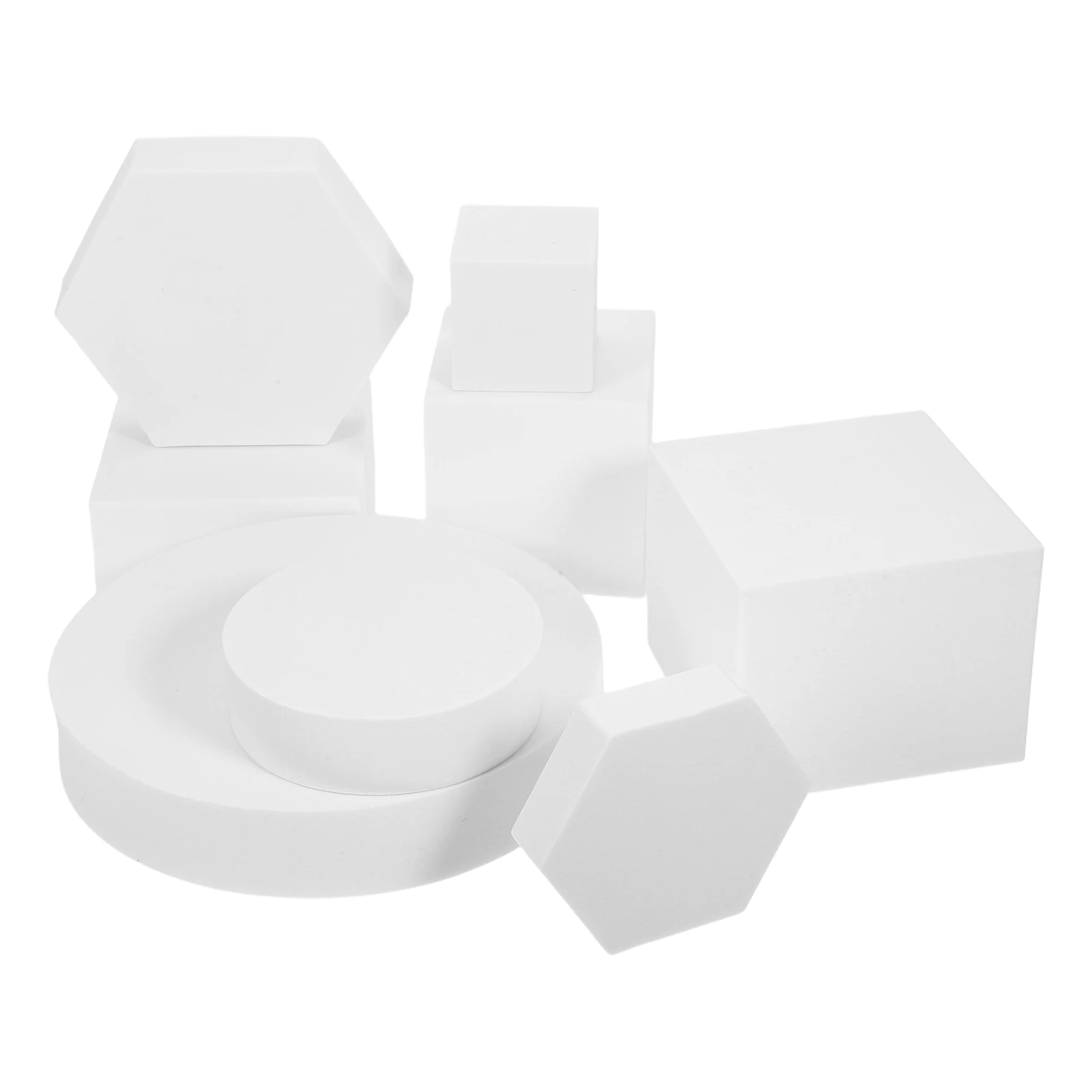 

8pcs White Geometric Ornament Set Foams Geometry Cube Photo Props for Jewelry Cosmetics Photoshoot Decorative Prop