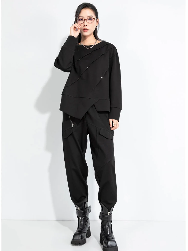 Amax LuluE 2025 otoño moda europea mujeres suelta ocio Vintage Harem pantalones señoras clásico sólido Punk pantalones de cintura elástica