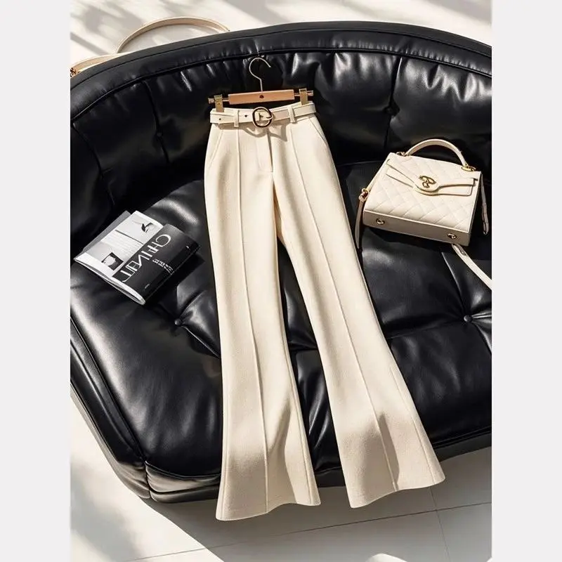 ハイウエスト スリムフィット フレアパンツ レディース Fce 裏地付きパンツ カジュアル ロングパンツ 秋冬ファッション ベージュカラー TT722