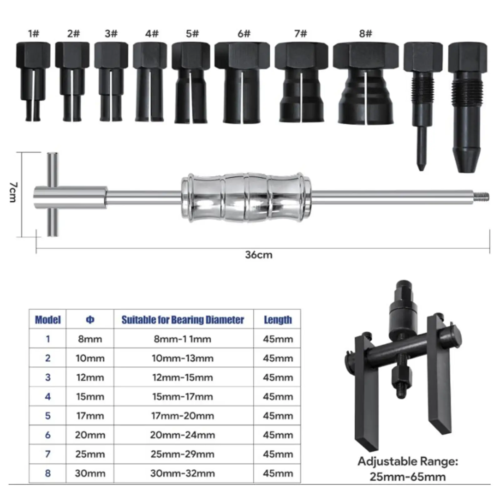 Universal Blind Inner Bearing Puller Kit Reliable with Storage Box Internal