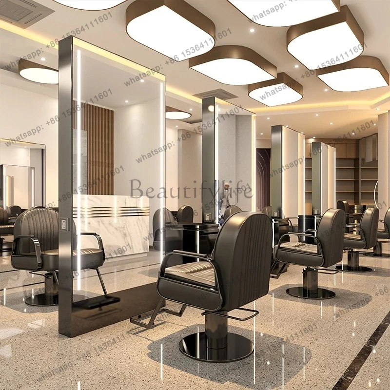 Hair salon with lamp mirror hair salon special single and double-sided floor-to-ceiling hair cutting perm and dyeing mirror