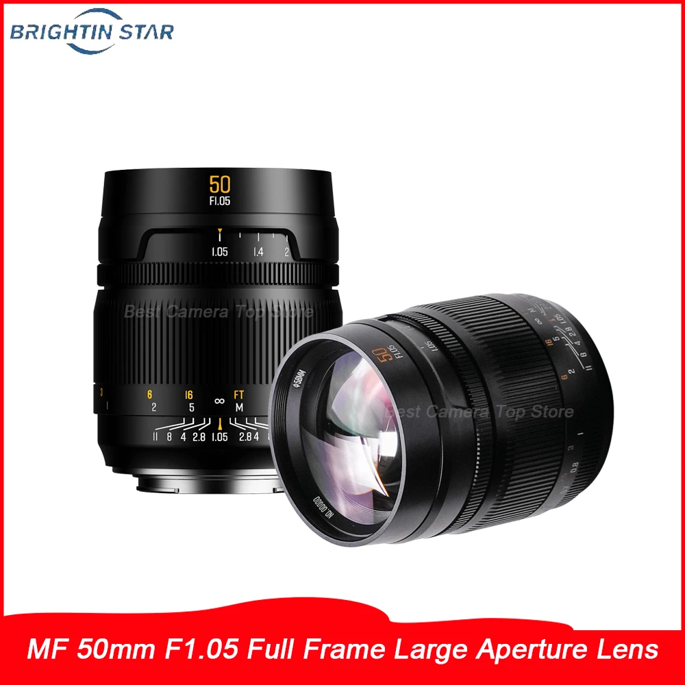 

Объектив Brightin Star MF 50mm F1.05 с ручной фокусировкой для полнокадровых камер Sony E, Nikon Z, Canon RF, L Mount для портретной съемки при слабом освещении