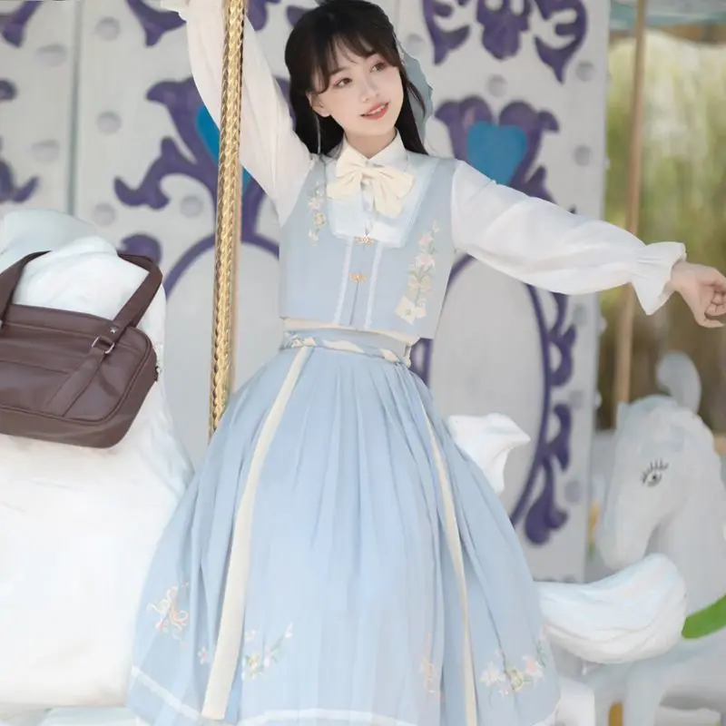 [Jiao Bai's Message]Full Set of Chinese Style Lolita Chinese Element Hanfu Vest Shirt Skirt Fairy Kei Clothes Lolita Dresses