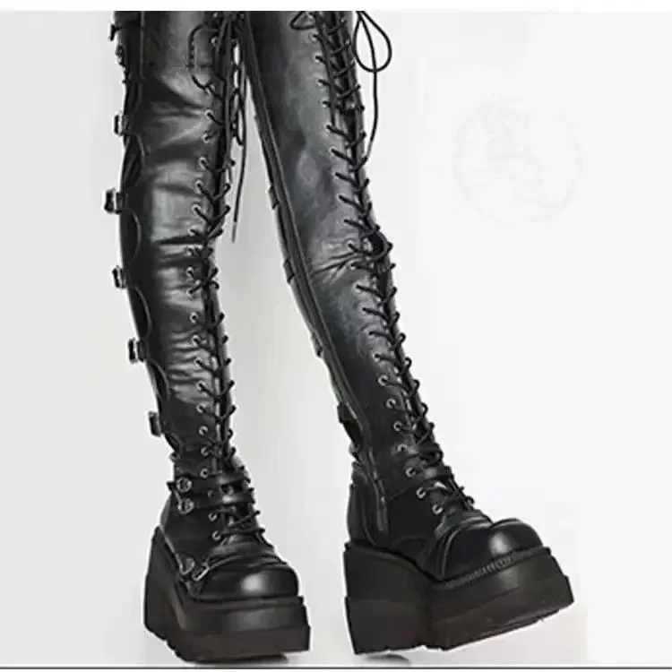 

Punk Style Women's Over-the-Knee High Boots with Cross Laces, Sexy Long Boots for Party, European and American Style
