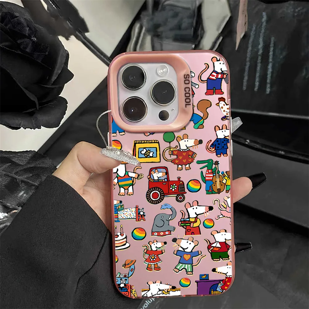 Cartoon M-Maisy Phone Case For iPhone 16 12 13 14 15 Pro Max Plus Color Electroplated Silver IMD Laser Cover