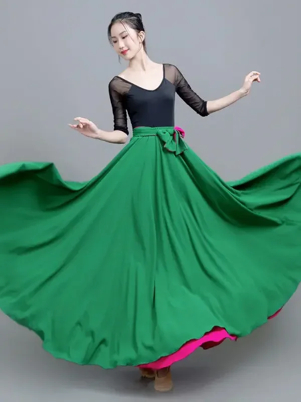 Flamenco Skirt For Women Spanish Dance Skirt Belly Dance Long Dress Big Swing Skirt Gradient Color Performance Gypsy