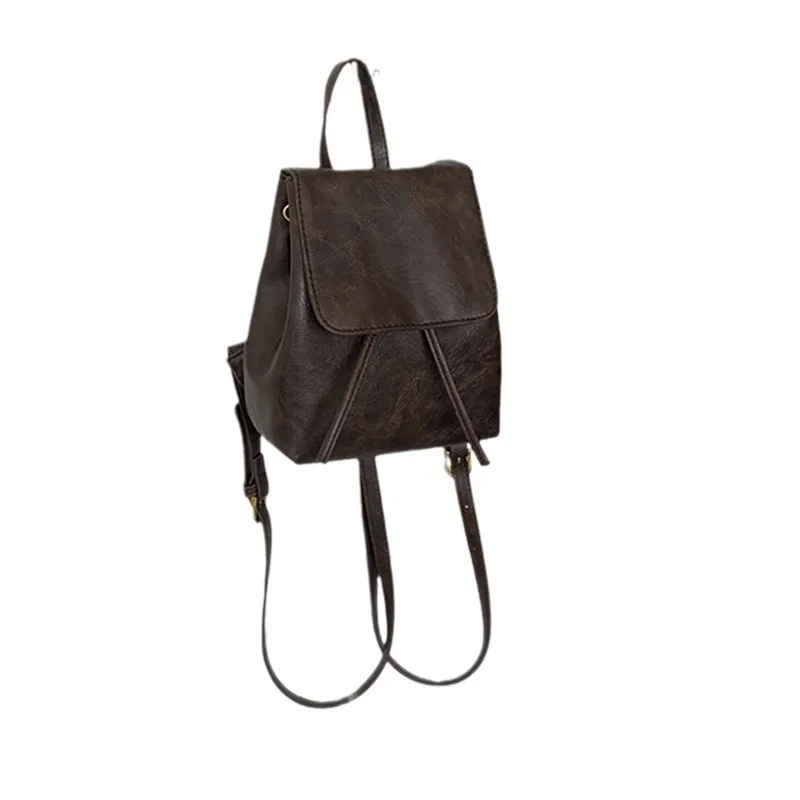NEW Small Drawstring Flap Backpack Women PU Leather Textured School Backpack Fashion Travel Commuter Bag Girl Bakpacks