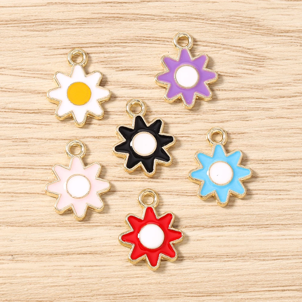 Tusember 20 Stück 12*16mm Niedliche Bunte Sonnenanhänger Emaille-Sonnenblumen-Charms für Schmuckherstellung Ohrringe Armband Halskette DIY Basteln – Detail 4
