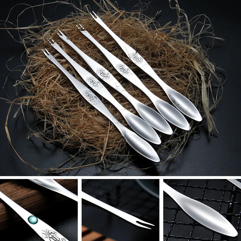 6Pcs Stainless Steel Crab Forks Set Crab Pliers Shellfish Fruit Forks Lobster Clamp Pliers Clip Kitchen Gadgets Seafood Tools