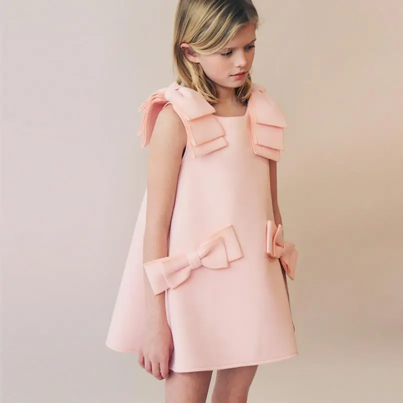 

Fashion girl spring autumn new dress children party vestidos weeding princess bow dress kids clothes high quality pink dress
