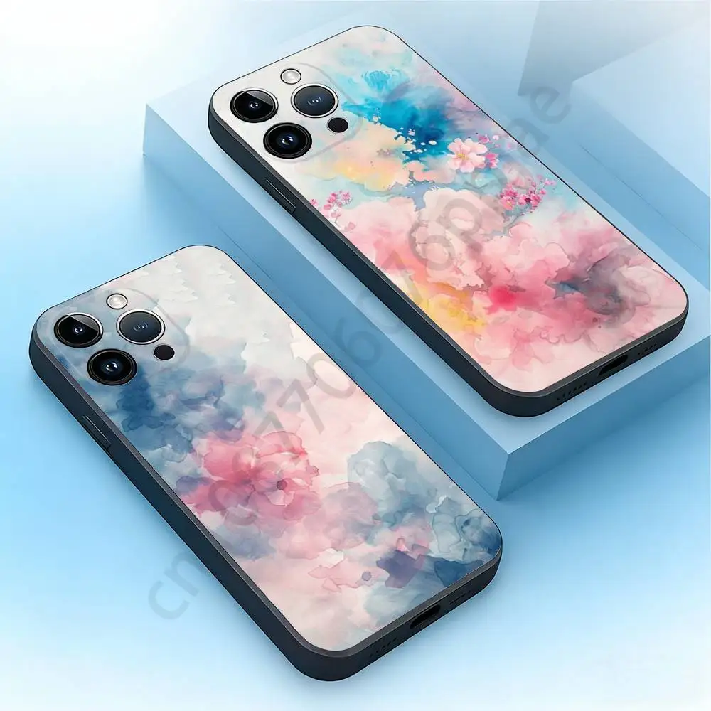 

Abstract watercolor flowers Phone Case For iPhone 17,16,15,14,13,12,11,XR,Pro,Max,Plus,mini, Silicone Black Cover