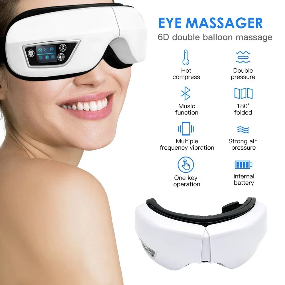 Electric Eye Massager Heat Vibration Bluetooth Music Massage Relax Glasses Migraines Fatigue Eye Fades Dark Circles Anti Wrinkle