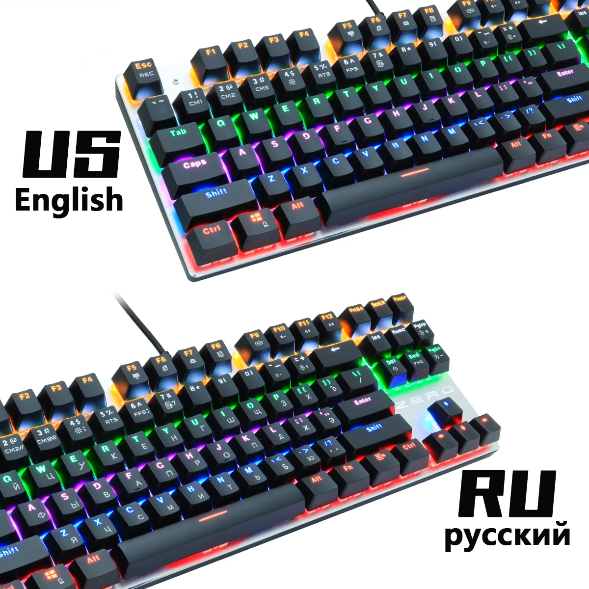 Wired Gaming Mechanical Keyboard Blue Red Switch 87keys Anti-ghosting Russian/US LED Backlit LED For Gamer Laptop Computer