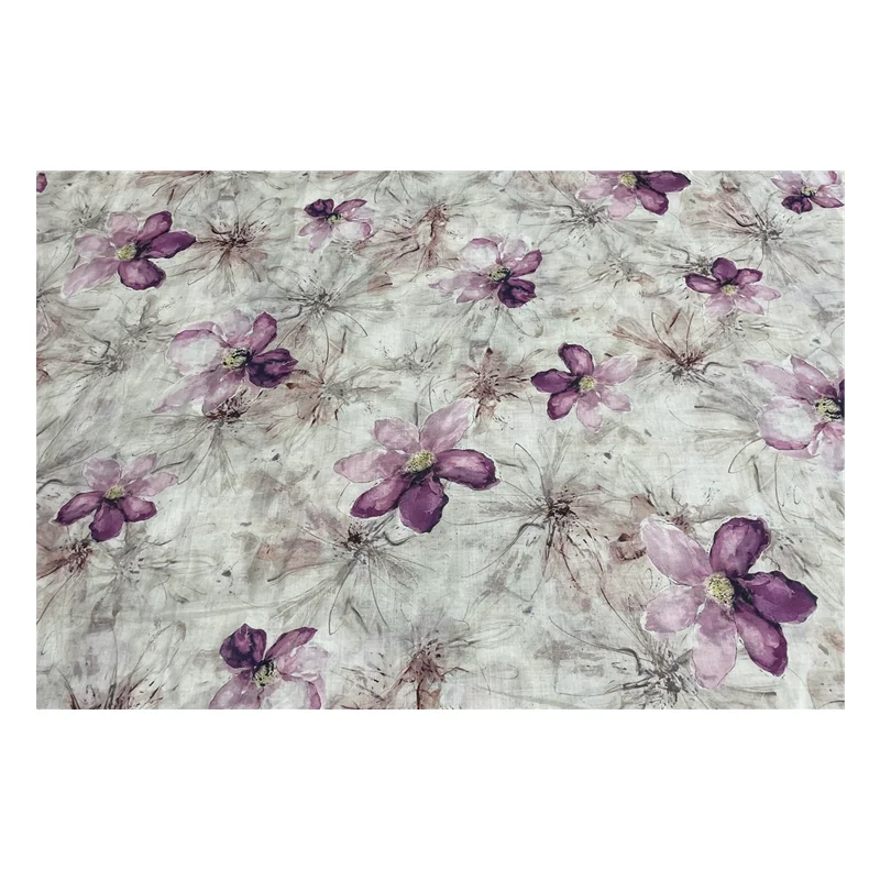 High quality new ramie patchwork Purple flowers digital printing telas Breathable and fashionable clothing skirt fabric