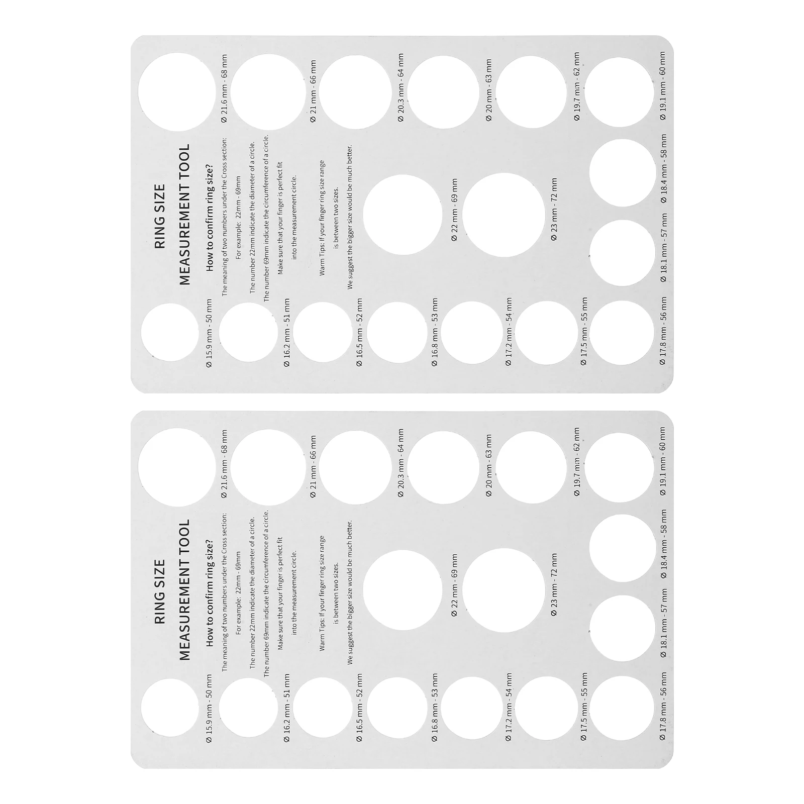 

2 Pcs Ring Measuring Tool Accurate Sizer Gauge Reusable Finger Instrument White Ringer Sizing Chart Jewelry Accessories