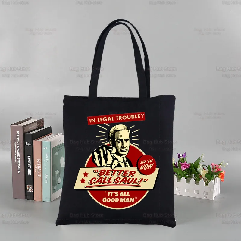 Better Call Saul Harajuku Fashion Shopping Black Bags Canvas Breaking TV Show Tote Bag Reusable Cloth Bag Handbag Shoulder Bags