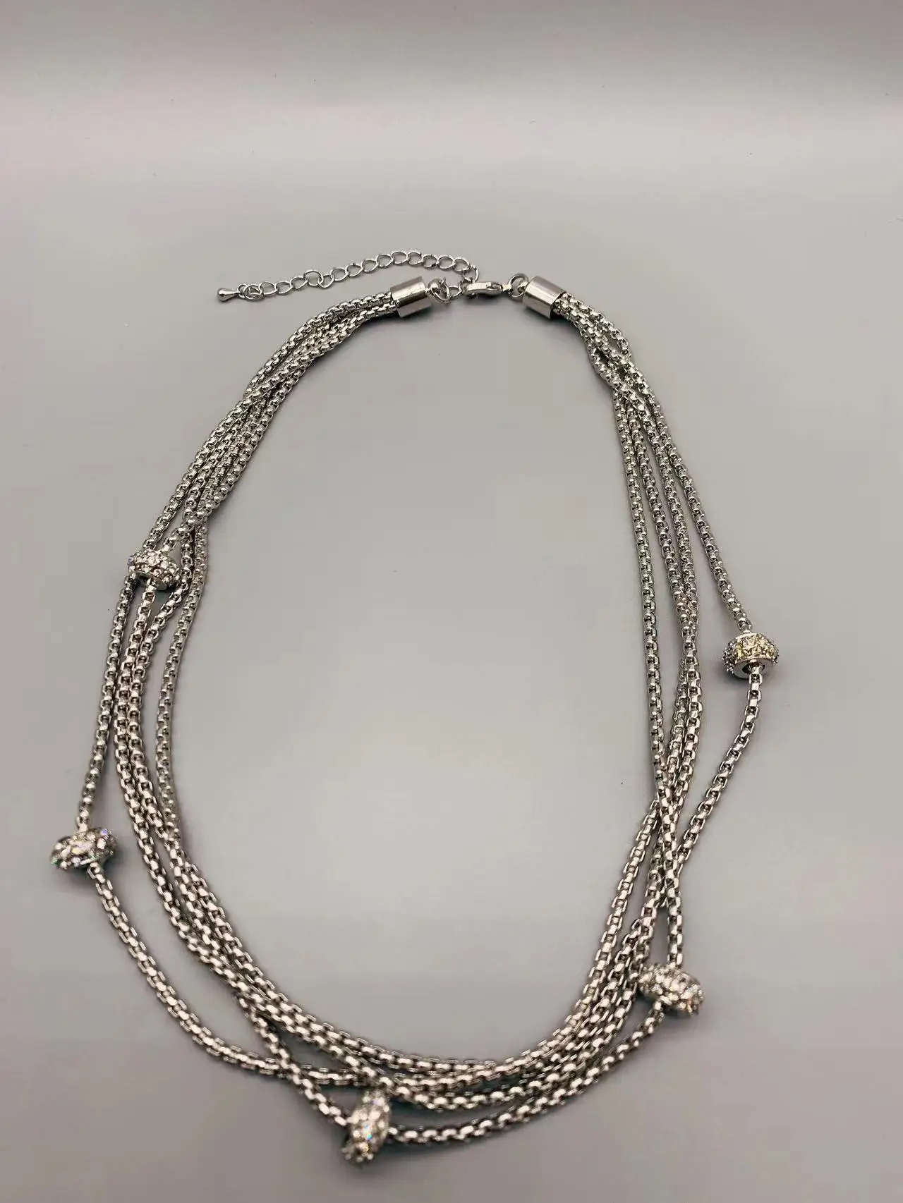 Le Han Jewelry 4 Line Silver Box Chain Twist With Clear Cubic Zircinia Neckalce