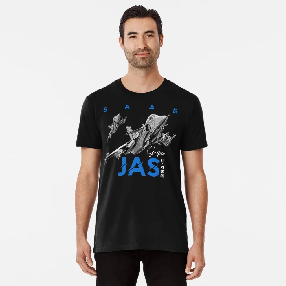 

Swedish Saab JAS39 Gripen Fighter T Shirt. New 100% Cotton Short Sleeve O-Neck Casual T-shirts Size S-3XL