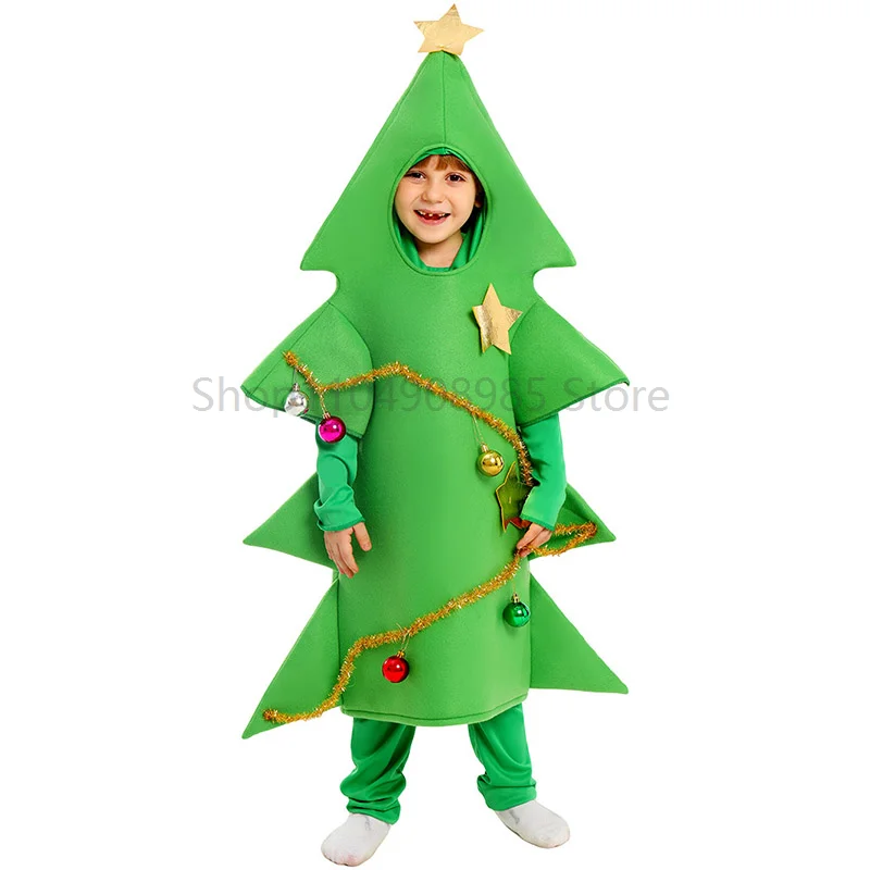 

Children Christmas Tree Costume Unisex Funny Outfits Green Tree Xmas Dress Up New Years Party Carnival Performance