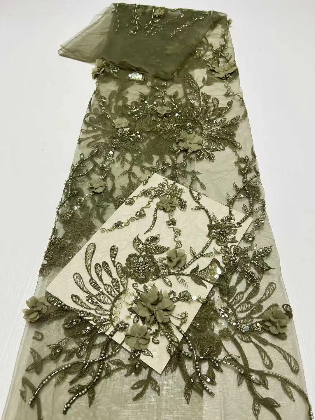 قماش تول دانتيل أفريقي، زينة مطرزة بالزهور ثلاثية الأبعاد، قماش ترتر، مواد خياطة الحفلات، مادة فرنسية، جديد، 5 ياردات،