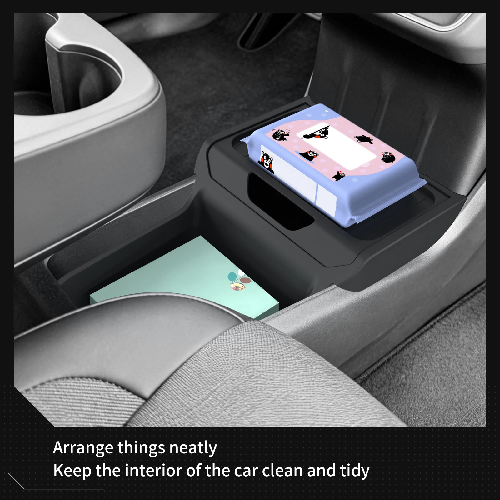 Picture 5: for Tesla Model Y Juniper Standard RWD 2026 Center Console Lower Storage Box Organizer Tidying Storage Case Car Accessories